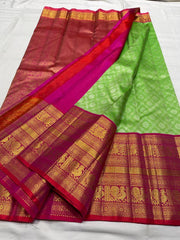 GREEN / PINKISH RED  KANCHI TISSUE SAREE