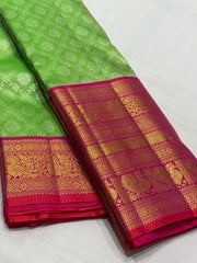 GREEN / PINKISH RED  KANCHI TISSUE SAREE