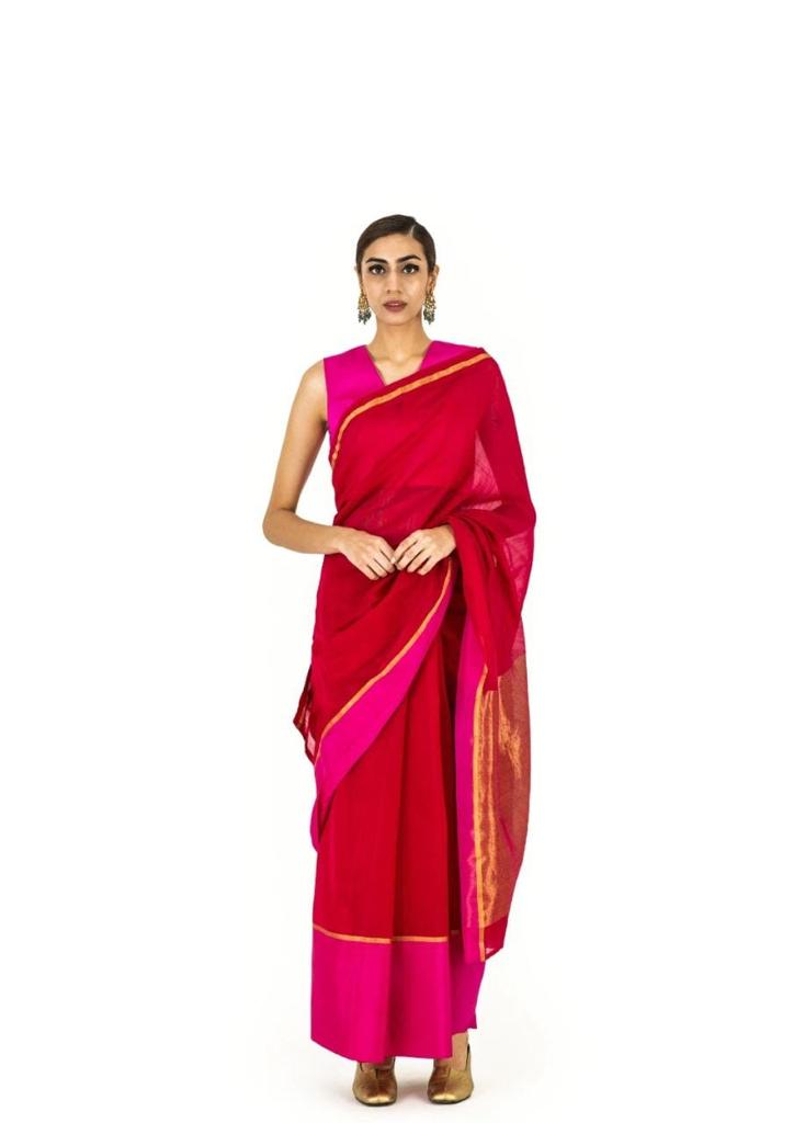 RED / PINK CHANDERI SAREE