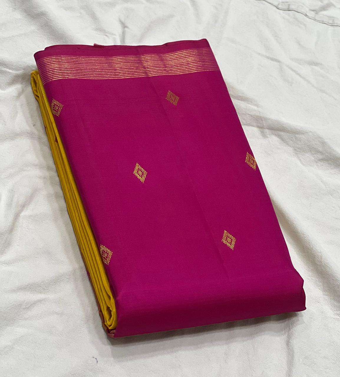 YELLOW / PINK TEMPLE  SILK SAREE