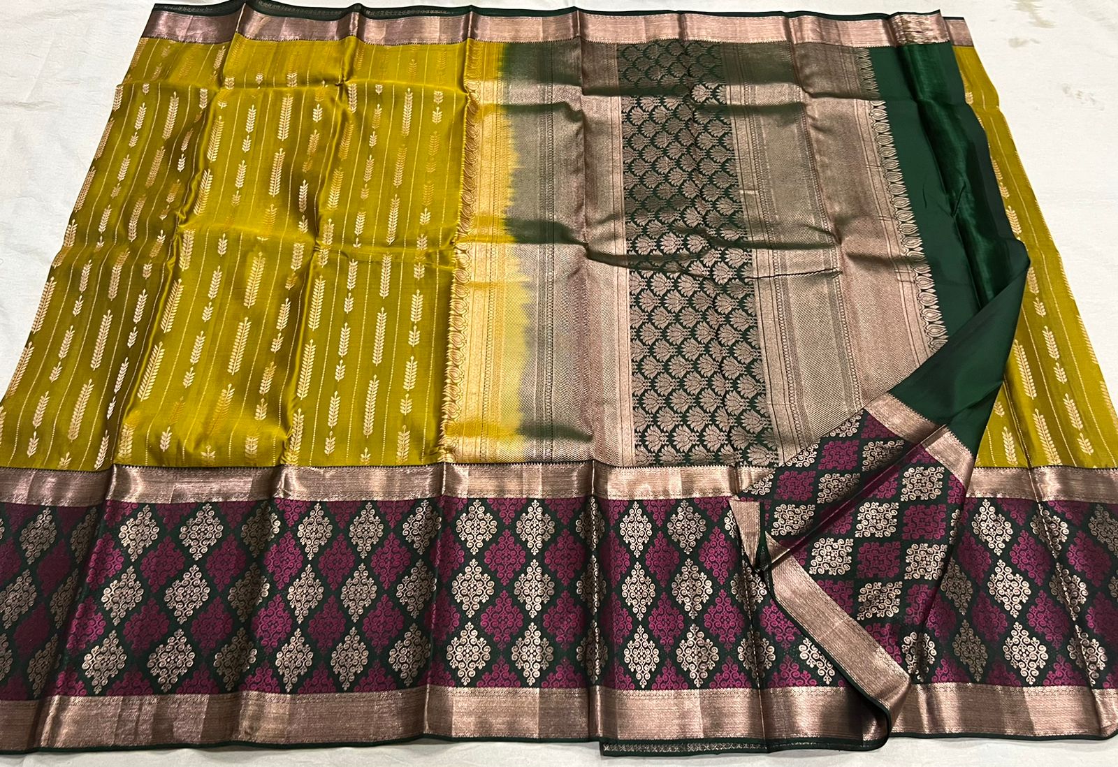 MUSTARD GREEN KANCHI SAREE