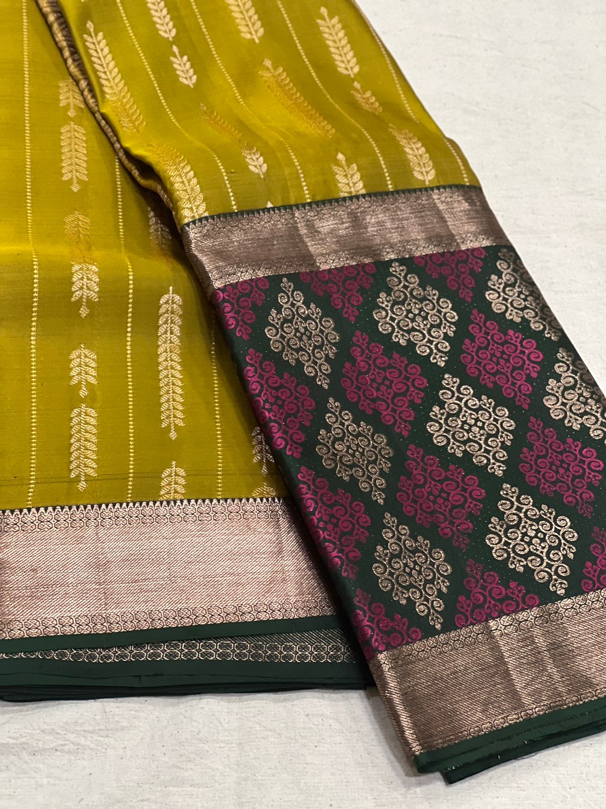 MUSTARD GREEN KANCHI SAREE