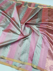 MINT GREEN / PINK STRIPS CHANDERI SAREE