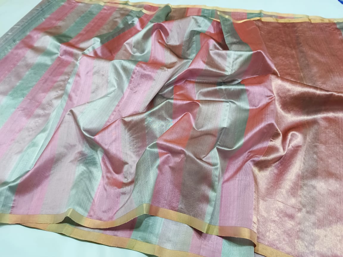 MINT GREEN / PINK STRIPS CHANDERI SAREE