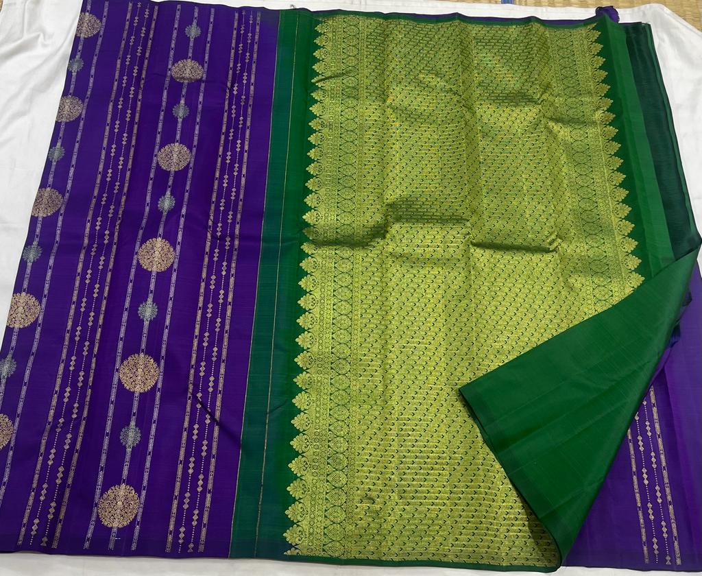 Purple  Gold Motifs  Borderless Saree