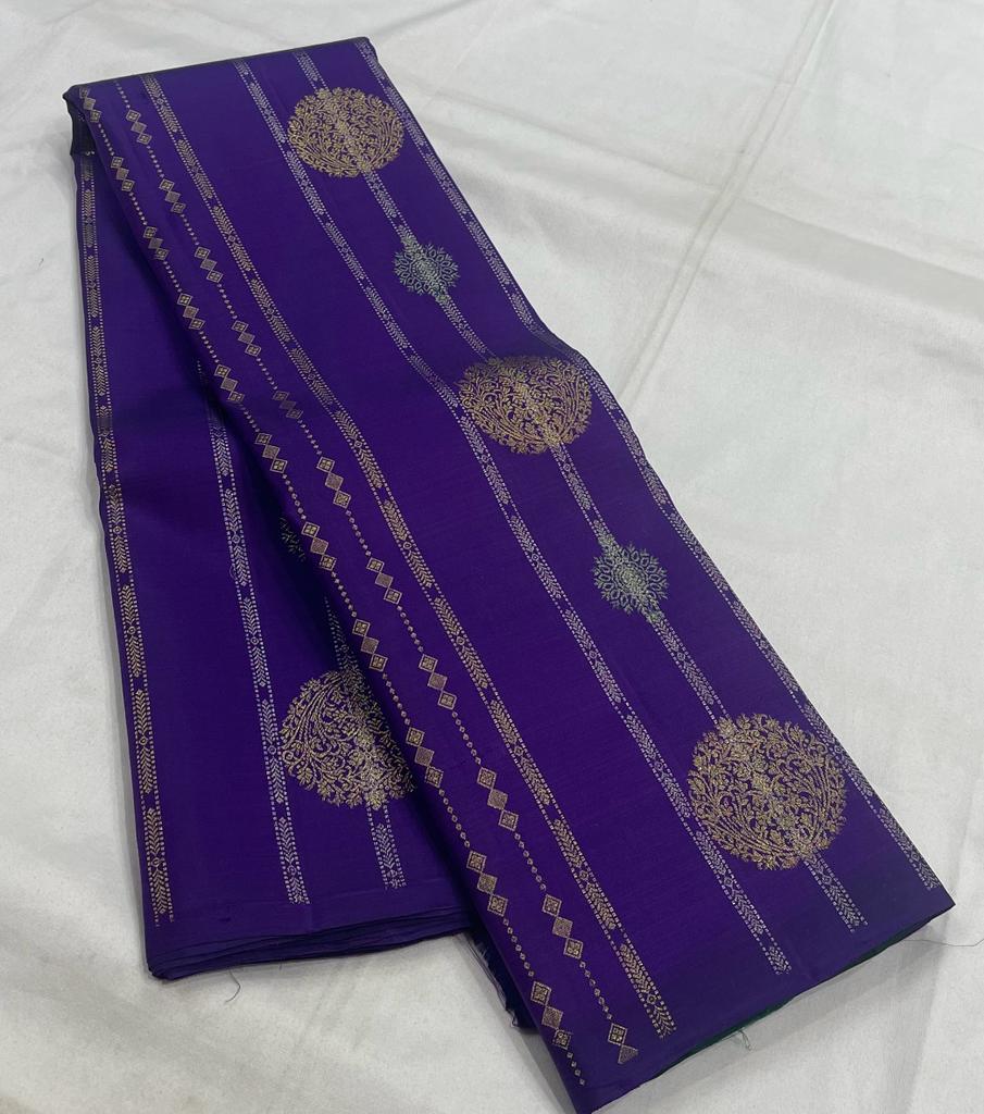 Purple  Gold Motifs  Borderless Saree