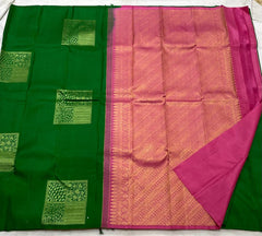 Green / Pink Borderless Saree