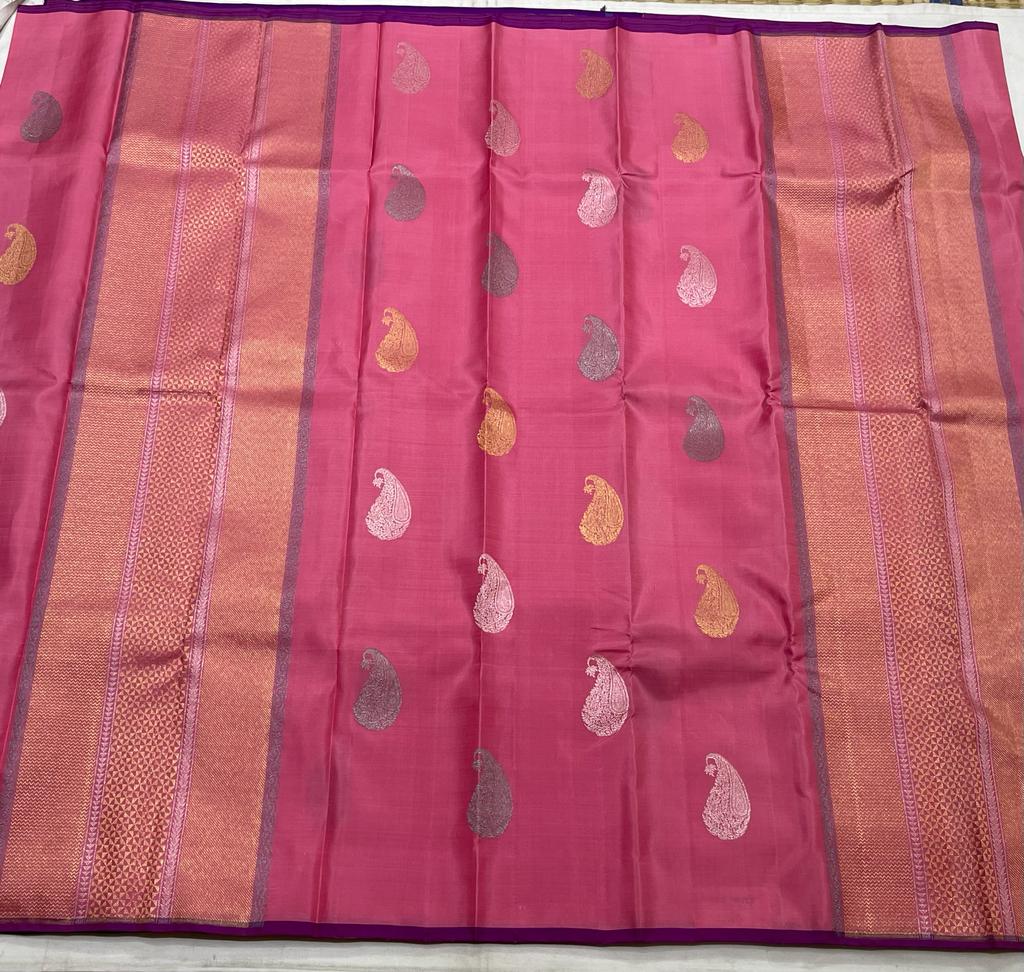 Pink / Purple  Gold Motifs  Borderless Saree