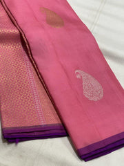 Pink / Purple  Gold Motifs  Borderless Saree