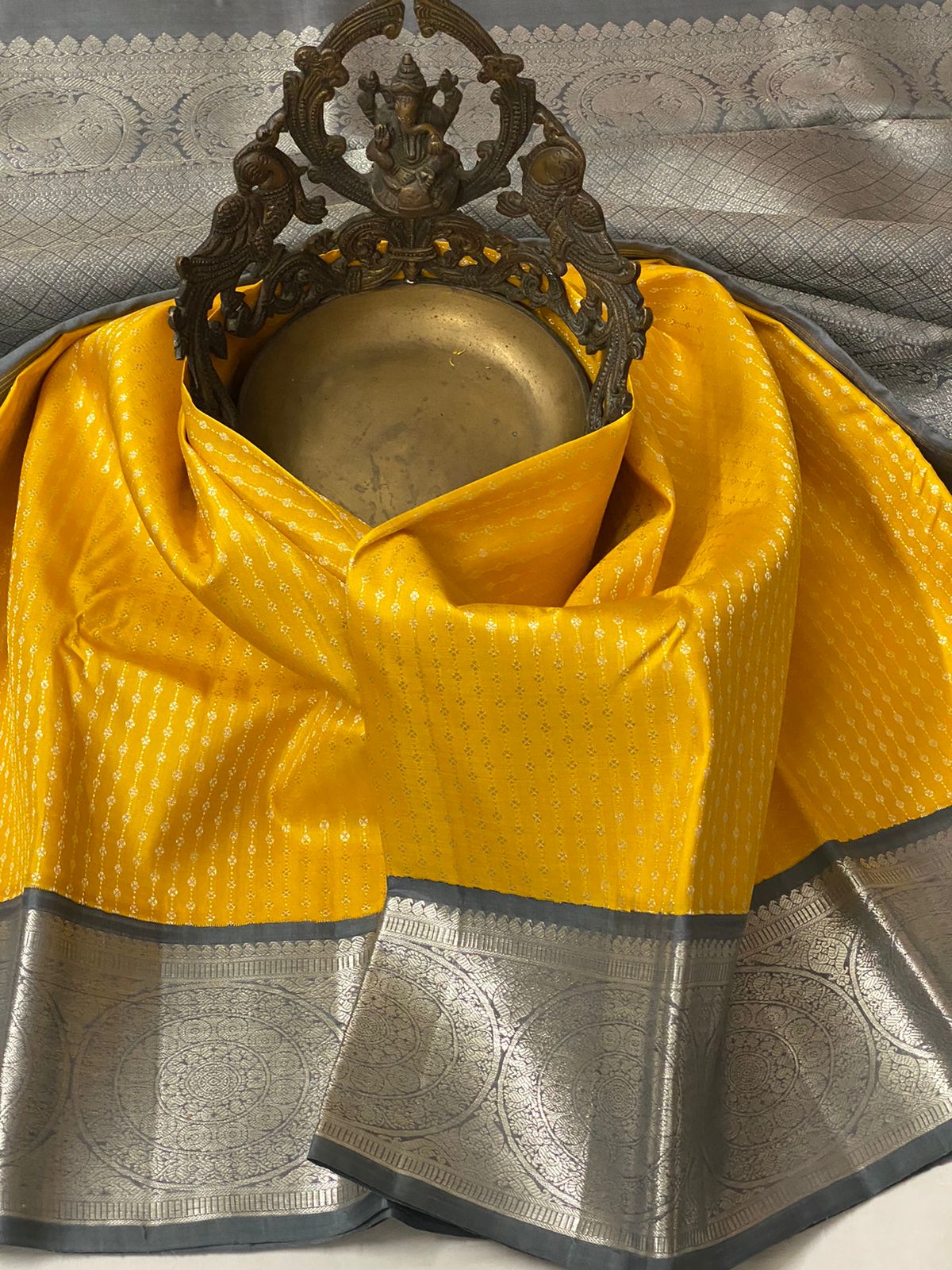 YELLOW / GREY KANCHI SAREE