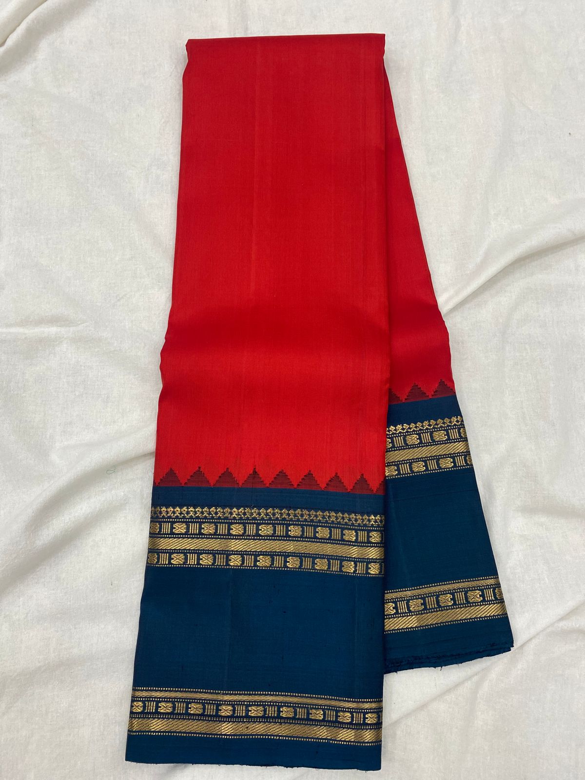 RED / NAVY BLUE SILK SAREE