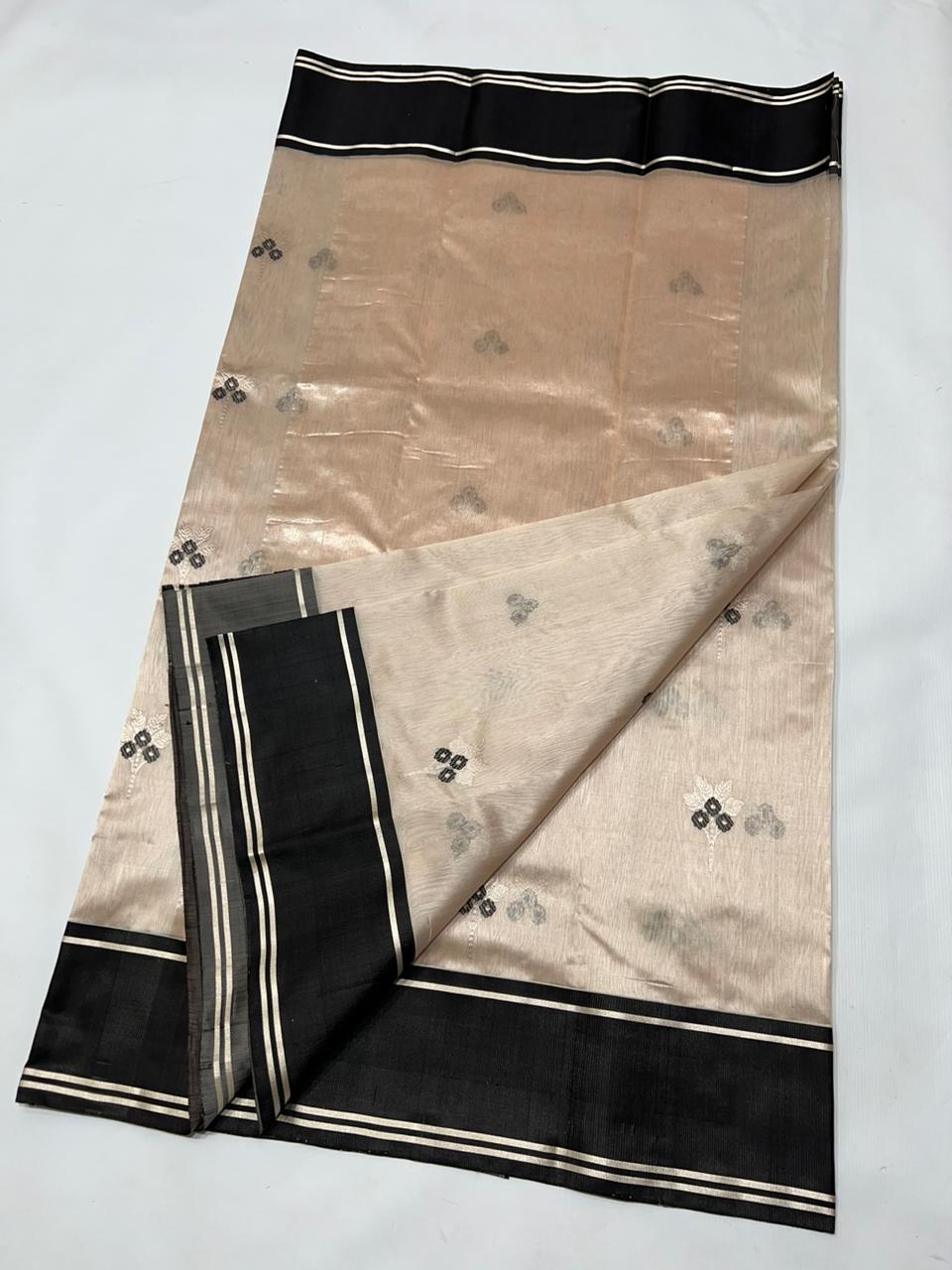 BEIGE / BLACK CHANDERI SAREE