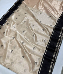 BEIGE / BLACK CHANDERI SAREE