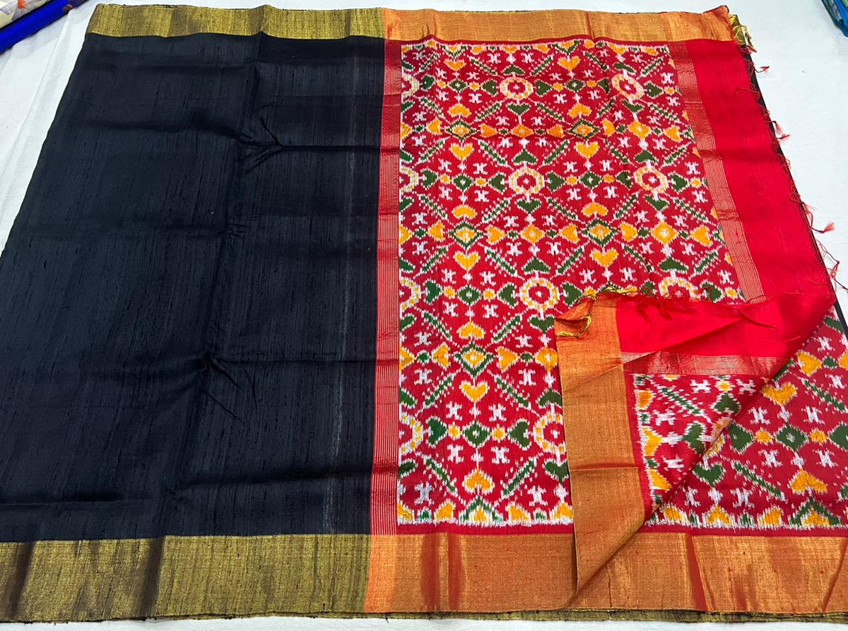 BLACK / RED SIMPLE TUSSAR SILK SAREE