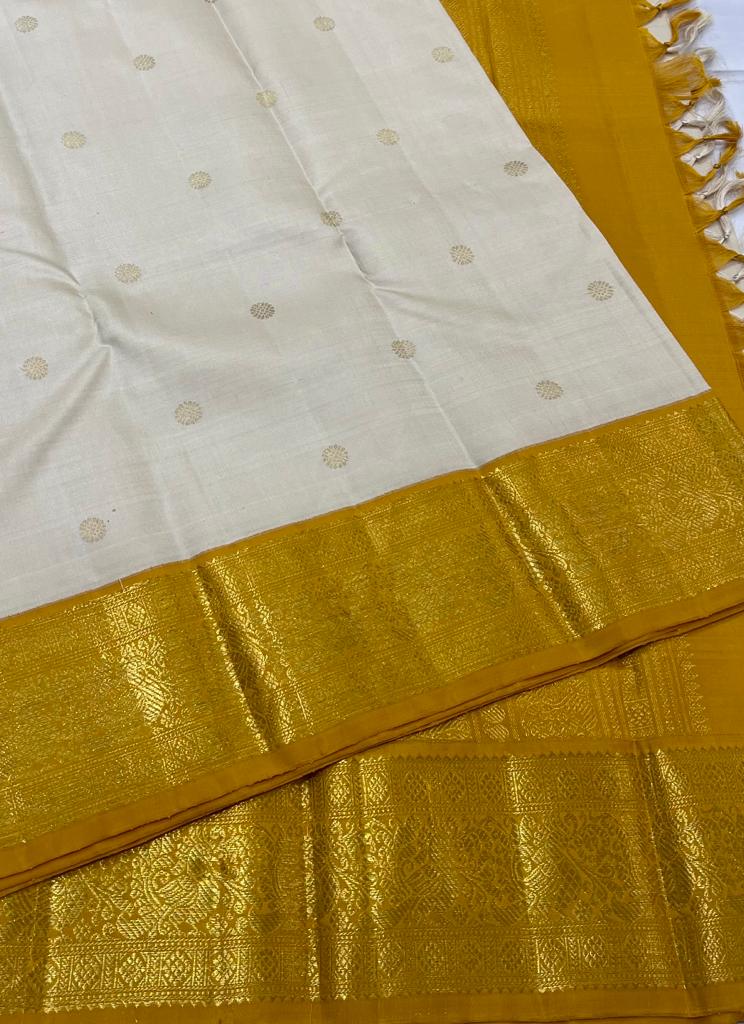 HALF WHITE / YELLOW KANCHI SAREE