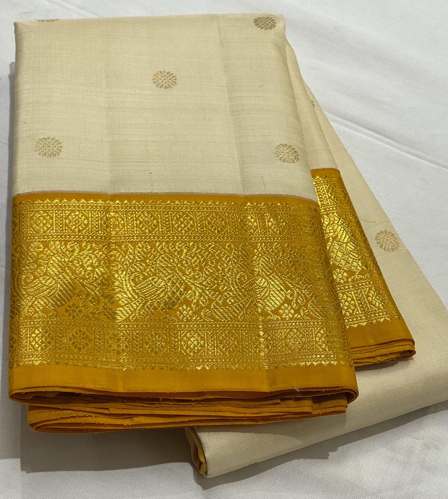 HALF WHITE / YELLOW KANCHI SAREE