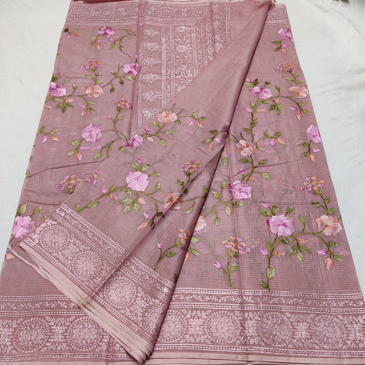 ONION PINK EMBROIDERY PURE COTTON KOTA HANDLOOM