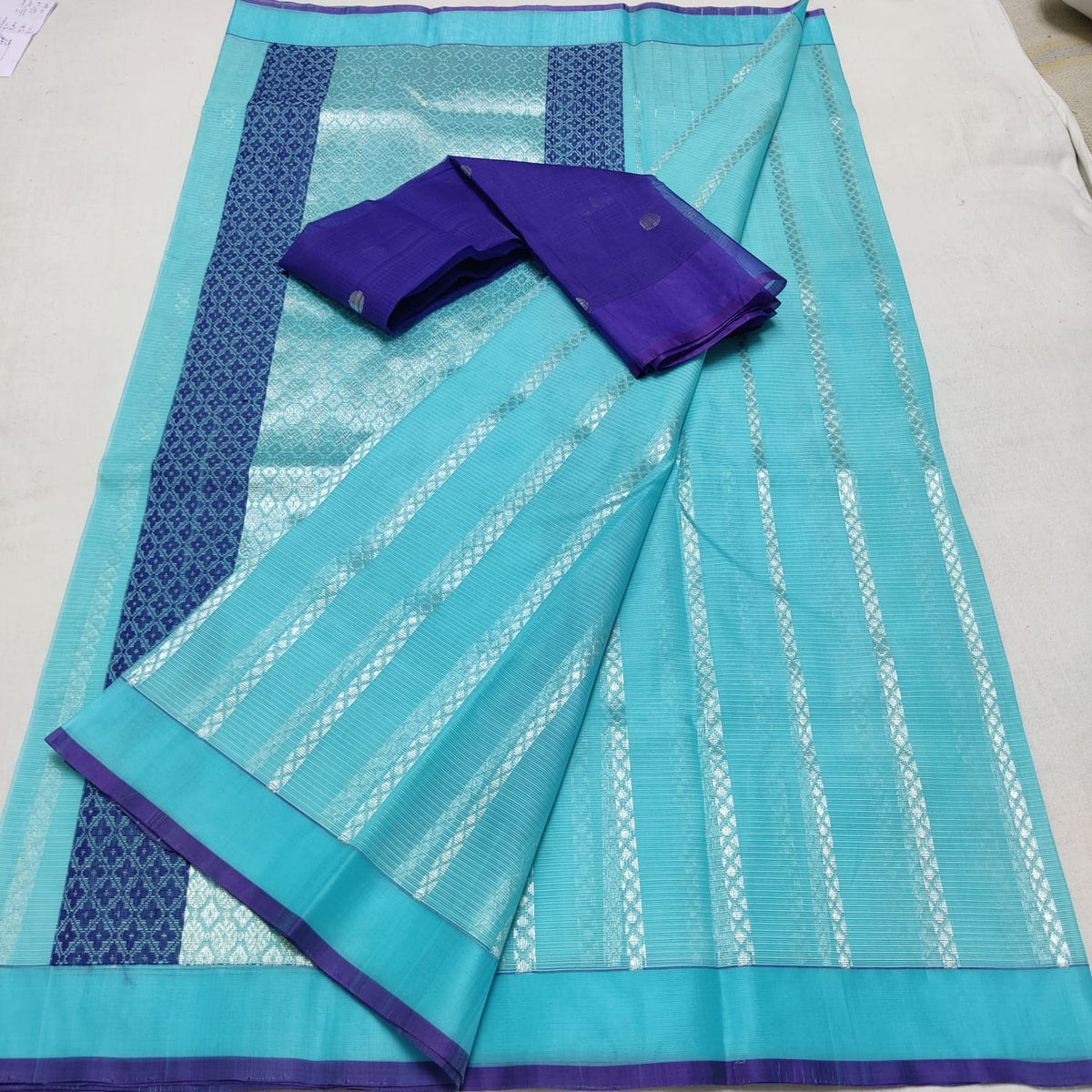 BLUE / GREY PURE ZARI KOTA SAREE