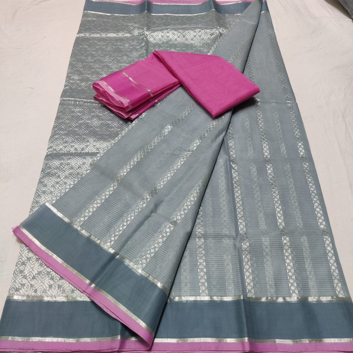 BLUE / GREY PURE ZARI KOTA SAREE