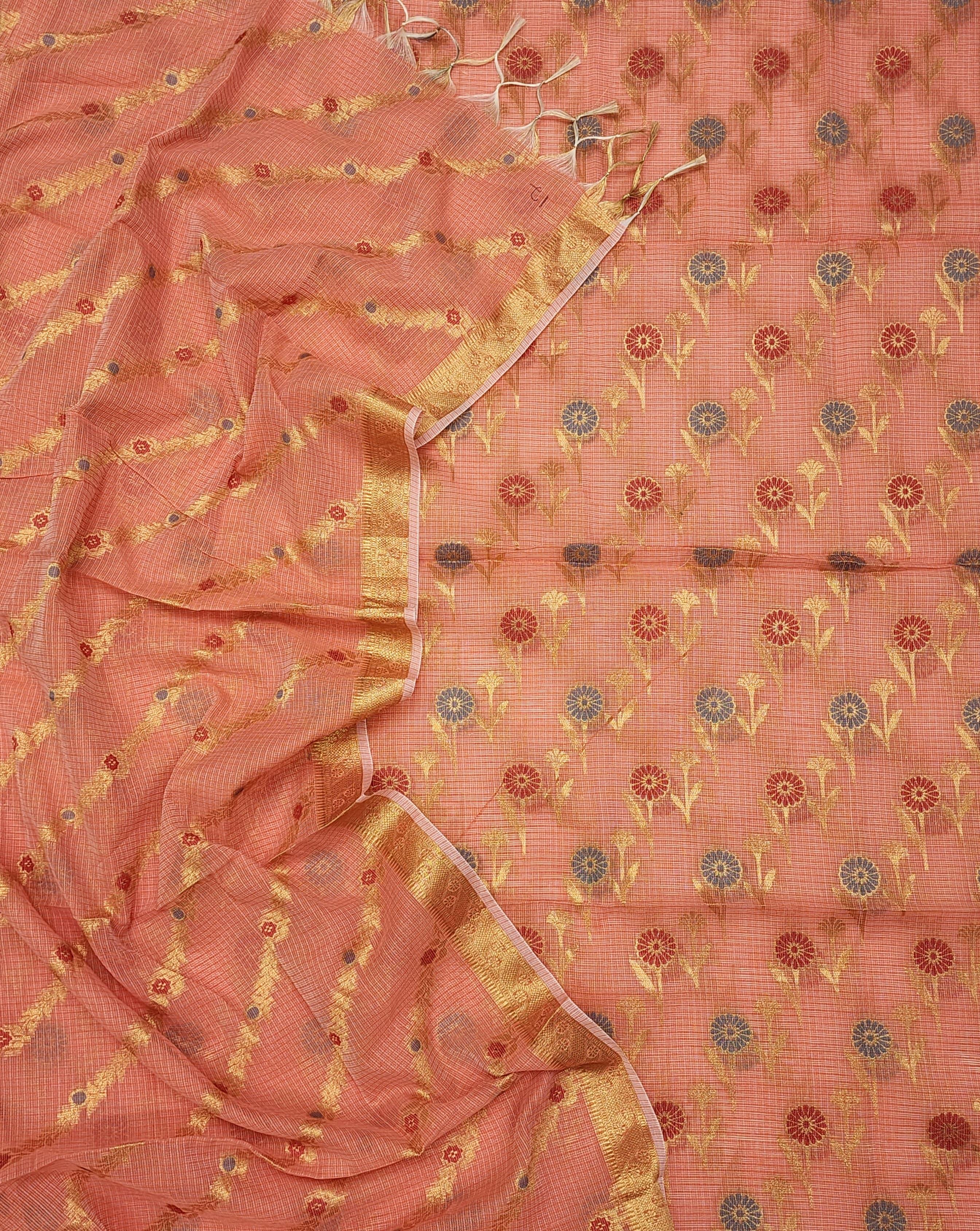 FLORAL ZARI  KOTA HANDLOOM DRESS SET