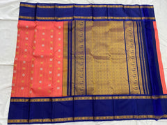 ORANGE  / NAVY BLUE  GADWAL PATTU SAREE