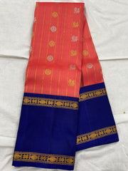 ORANGE  / NAVY BLUE  GADWAL PATTU SAREE