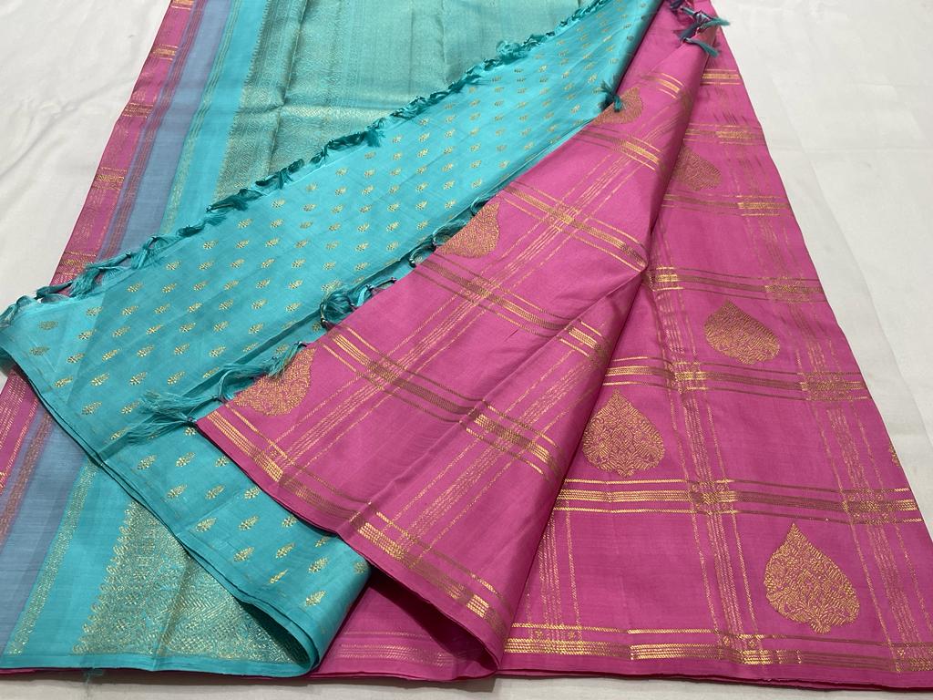 PINK / BLUE BORDERLESS SAREE