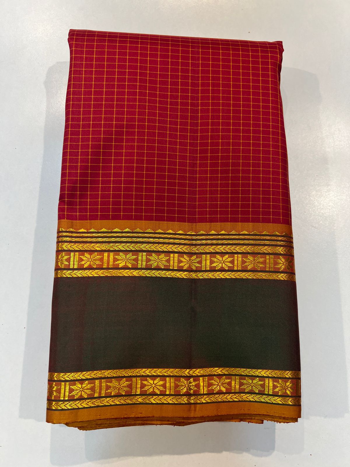 RED CHECKS  KANCHI SAREE