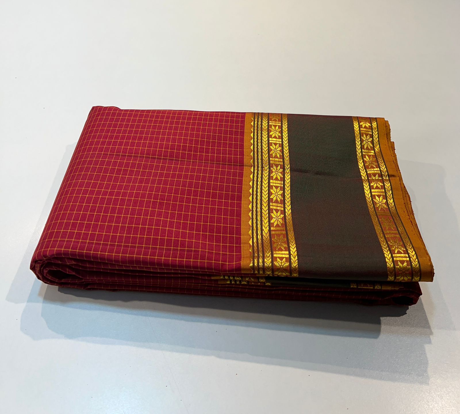 RED CHECKS  KANCHI SAREE
