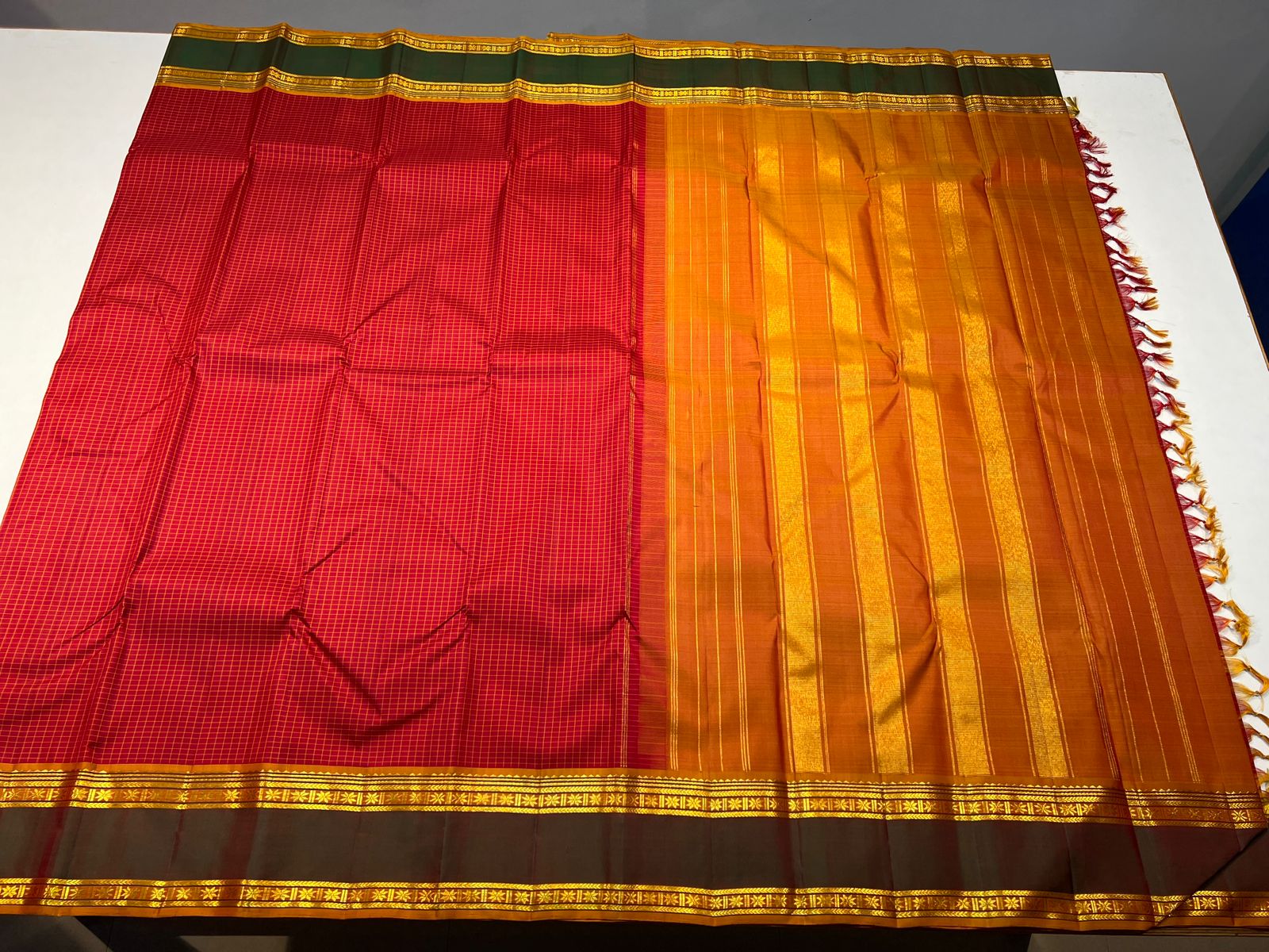 RED CHECKS  KANCHI SAREE