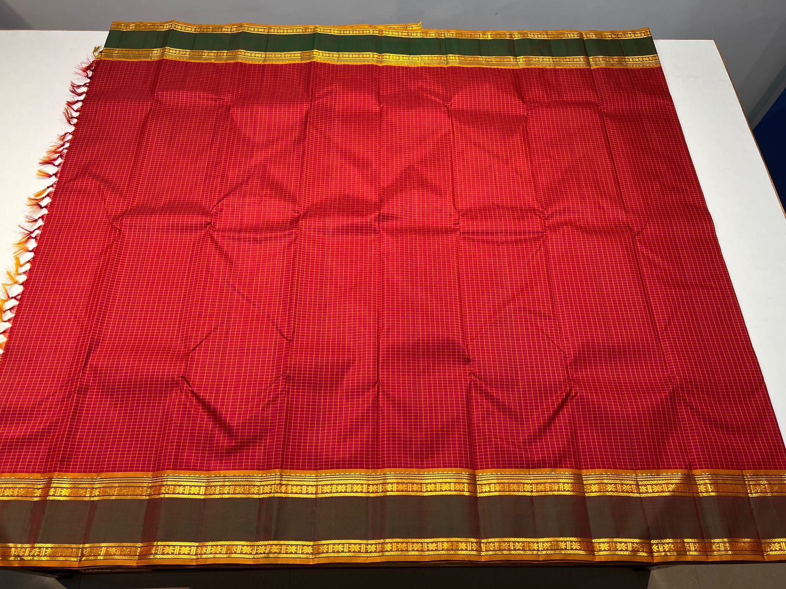 RED CHECKS  KANCHI SAREE
