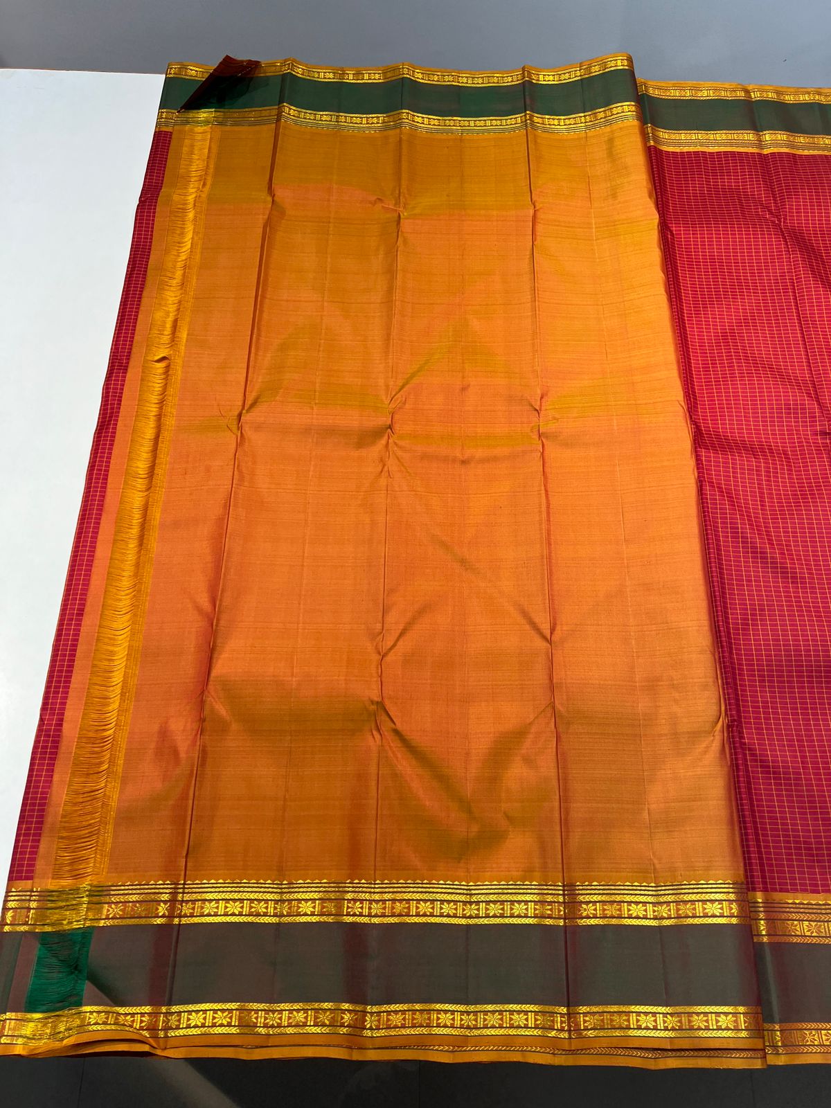 RED CHECKS  KANCHI SAREE