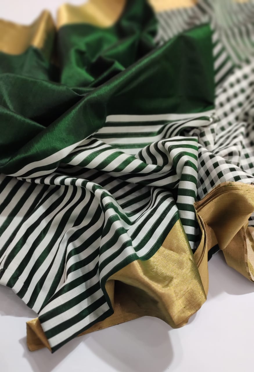 GREEN / WHITE CHANDERI SAREE