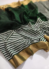 GREEN / WHITE CHANDERI SAREE