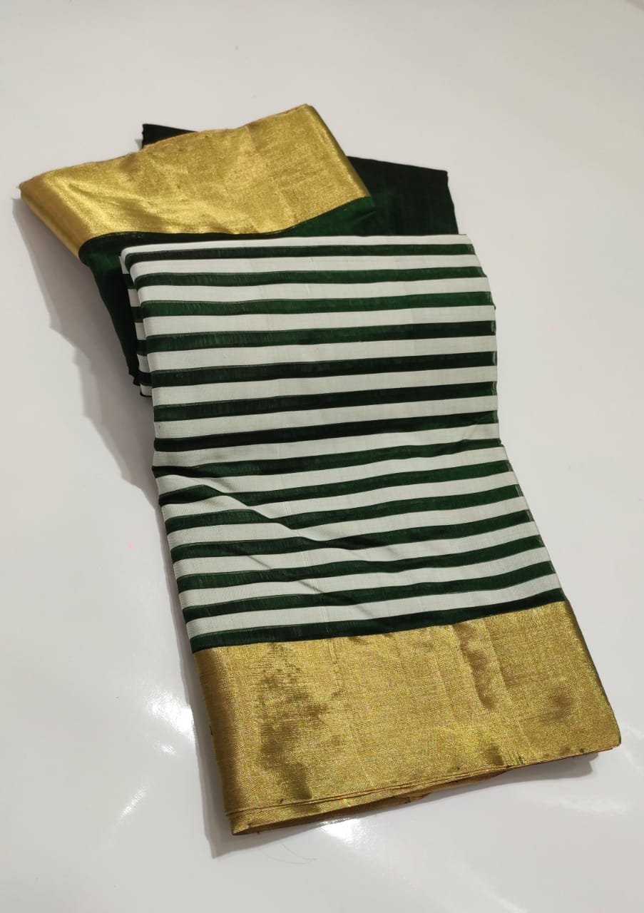 GREEN / WHITE CHANDERI SAREE