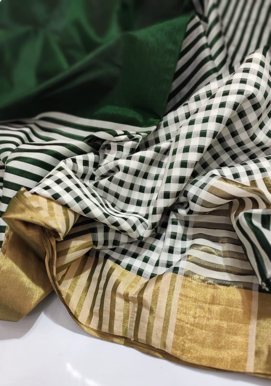 GREEN / WHITE CHANDERI SAREE