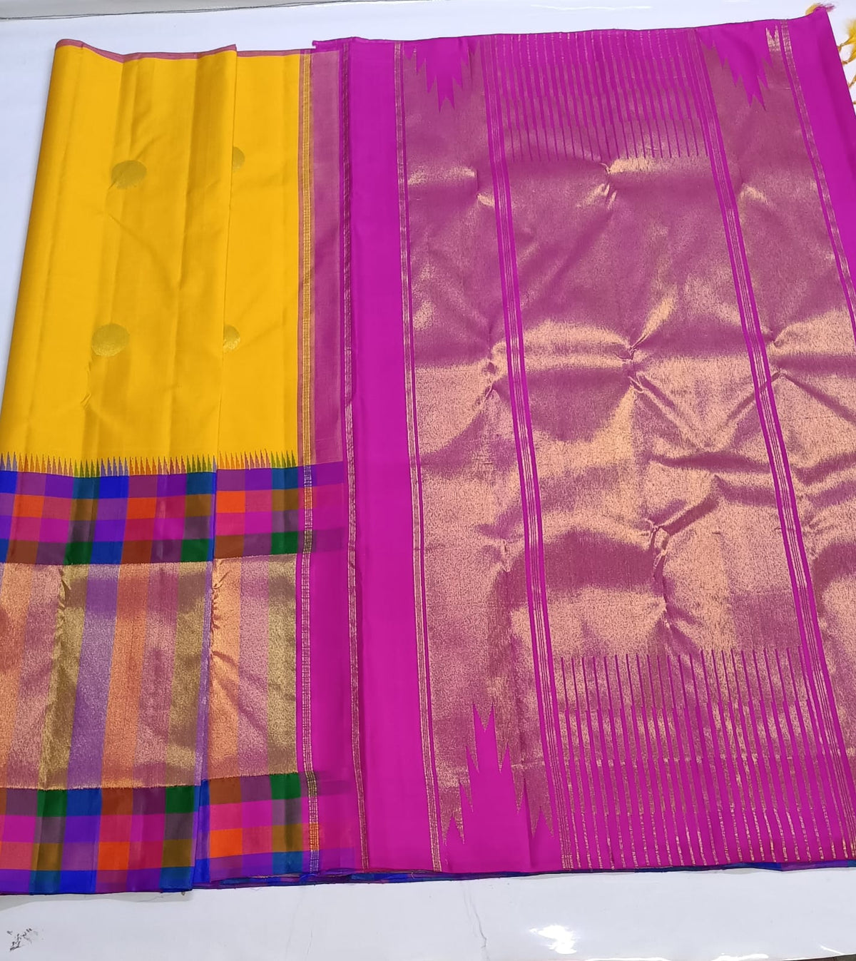 YELLOW TEMPLE  SILK SAREE