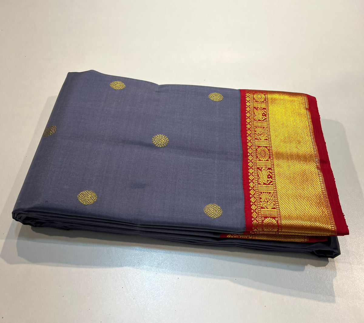 GREY RED KANCHI SAREE