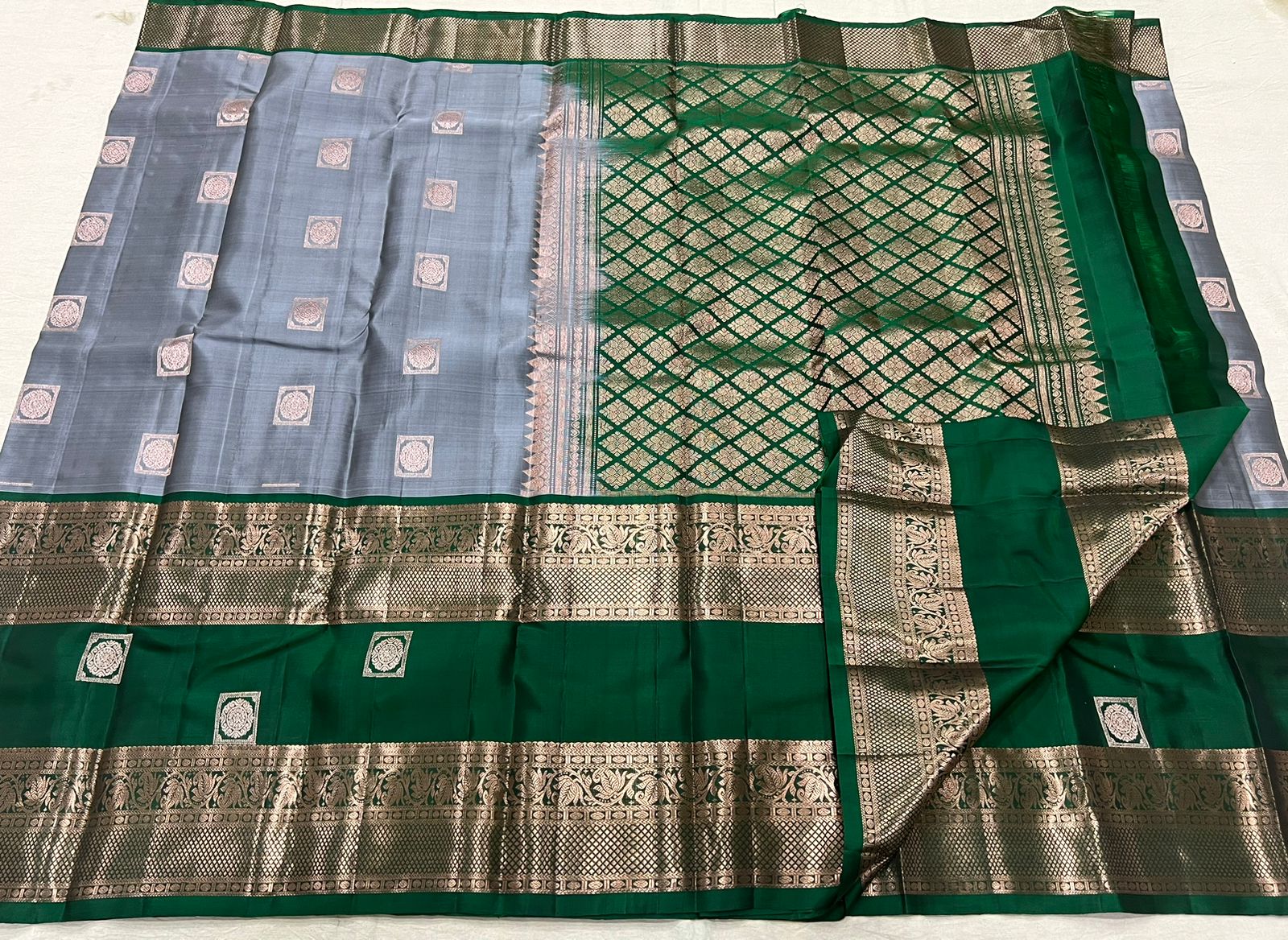 GREY GREEN KANCHI SAREE