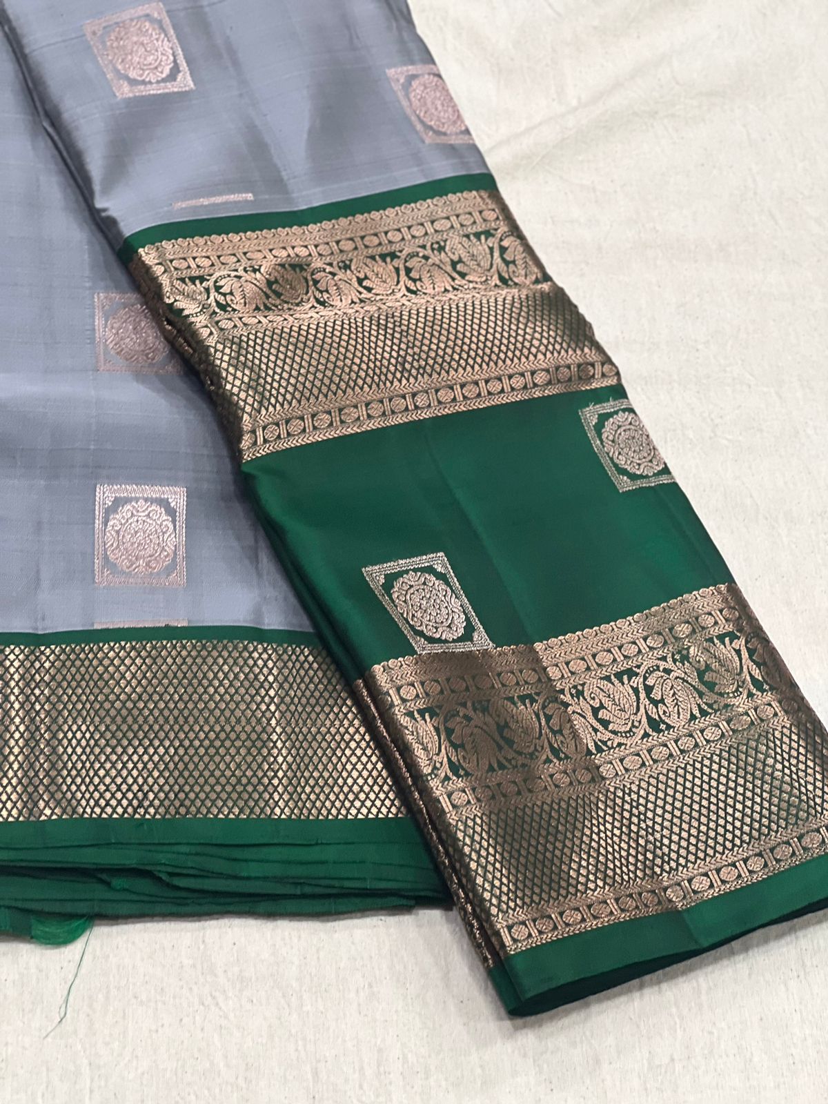 GREY GREEN KANCHI SAREE