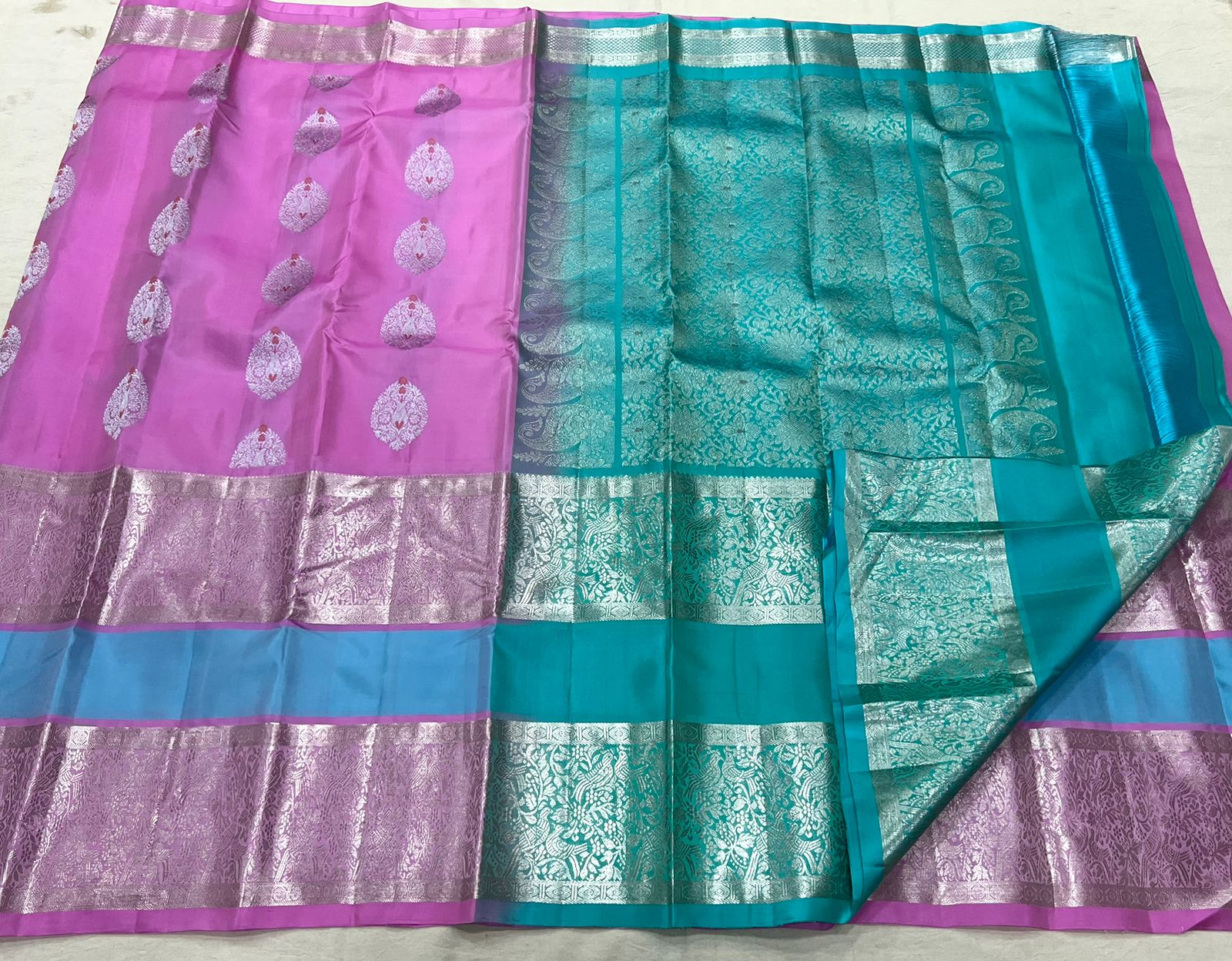 PINK / BLUE KANCHI SAREE