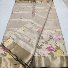 HALF WHITE TISSUE EMBROIDERY SAREE