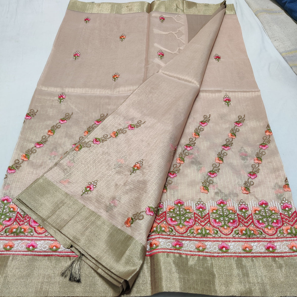 TISSUE EMBROIDERY SAREE