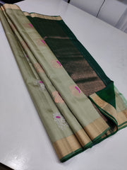 PISTA GREEN / DARK BLUE SOFT SAREES