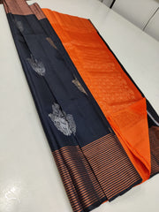 BLACK / ORANGE SOFT SAREES