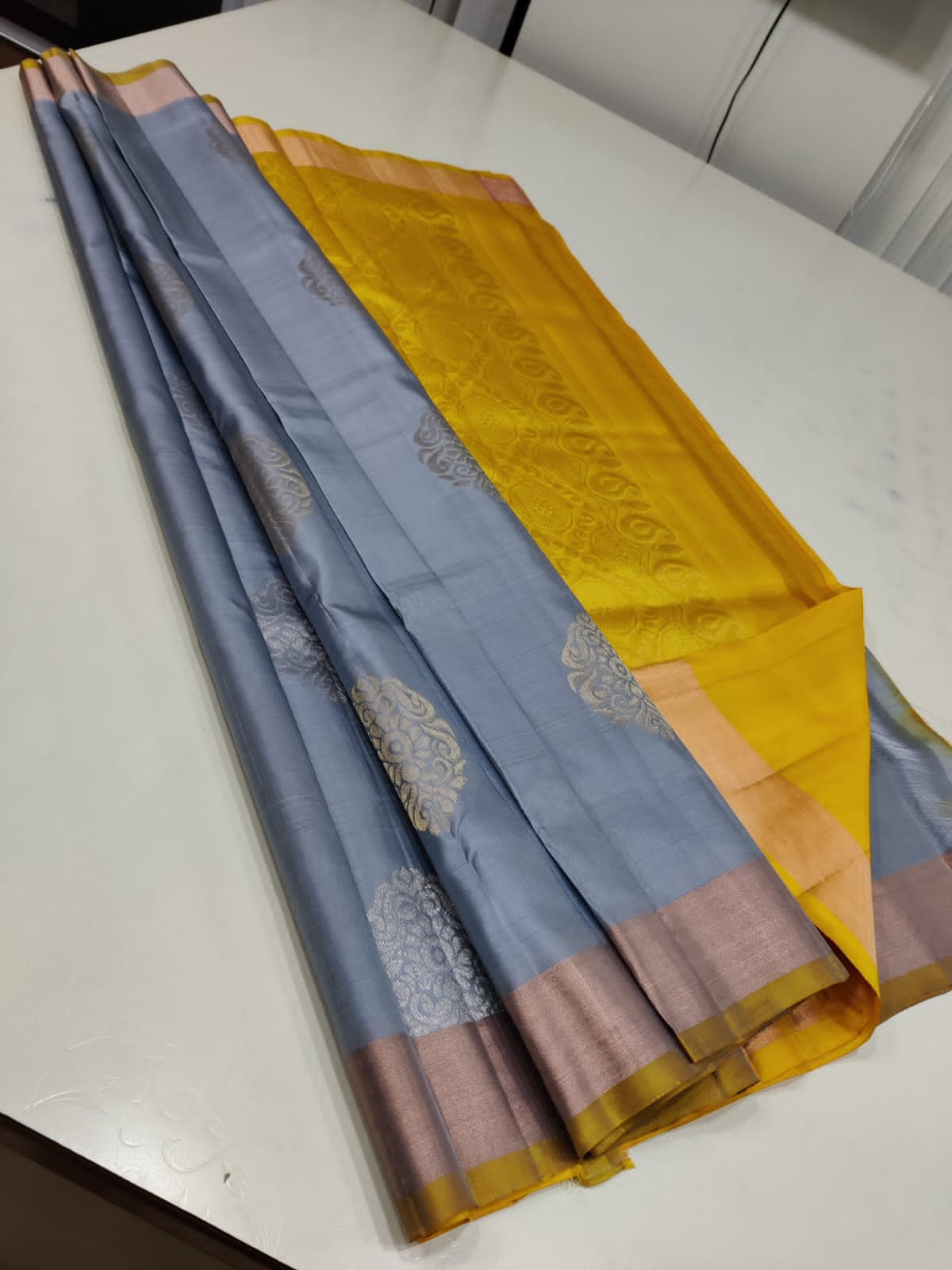 GREY / YELLOW SOFT SAREES