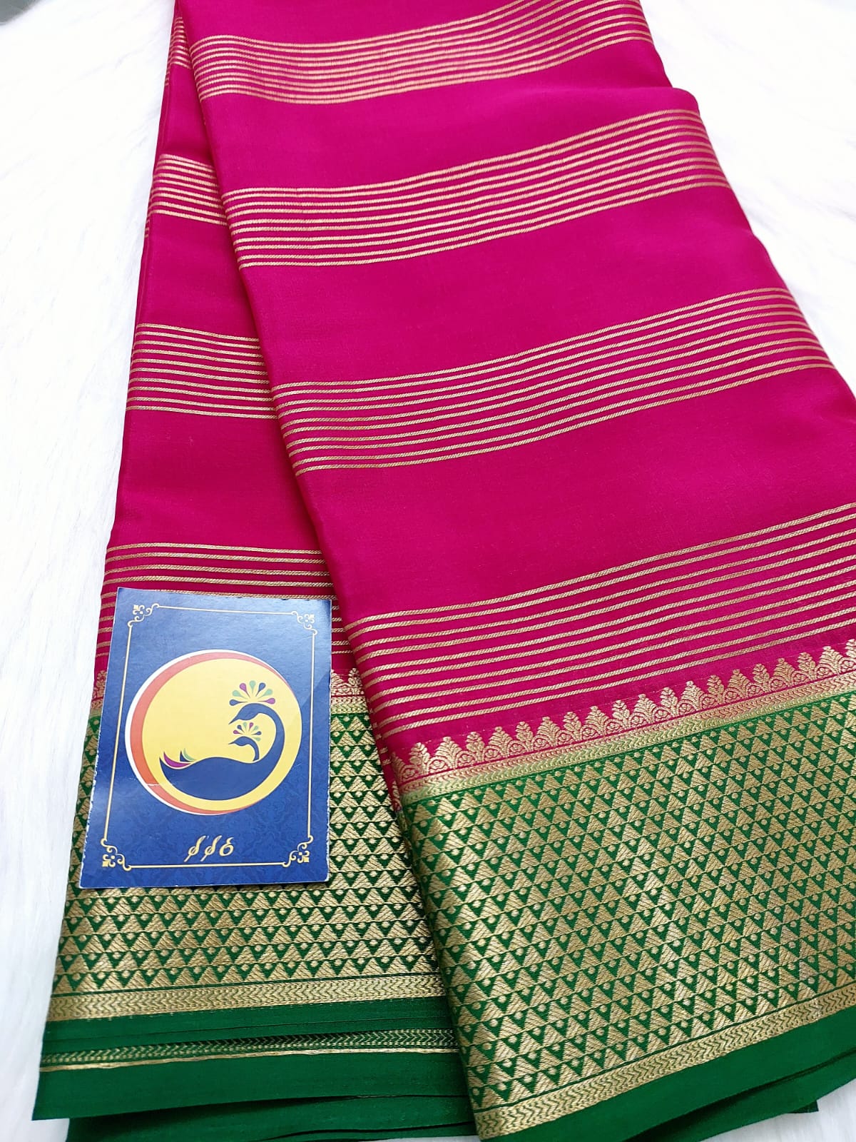 PINK / GREEN STRIPS MYSORE SILK SAREE