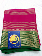 PINK / GREEN STRIPS MYSORE SILK SAREE