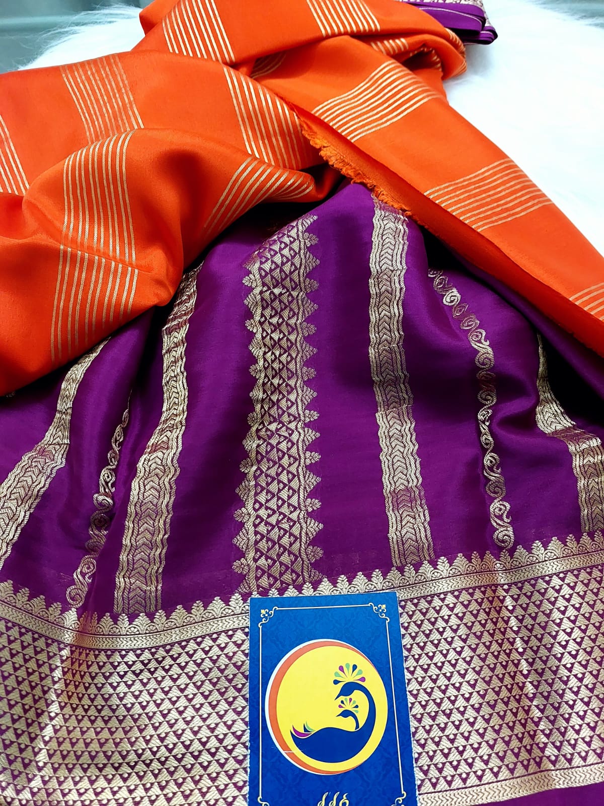 RED / PURPLE STRIPS MYSORE SILK SAREE