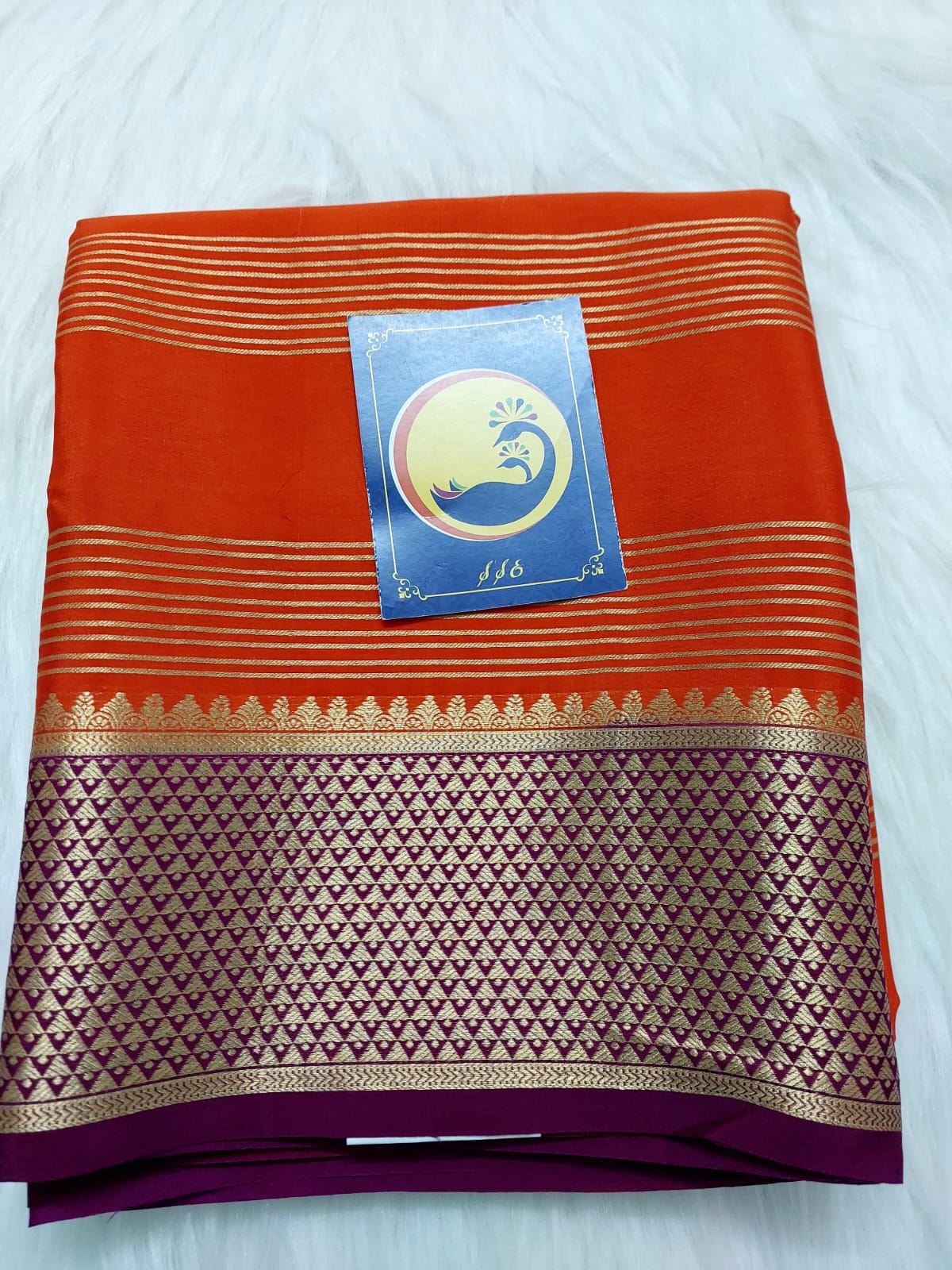 RED / PURPLE STRIPS MYSORE SILK SAREE